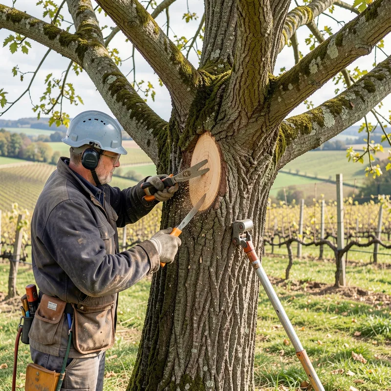 Arboriste inspectant le tronc d&rsquo;un arbre pour diagnostic