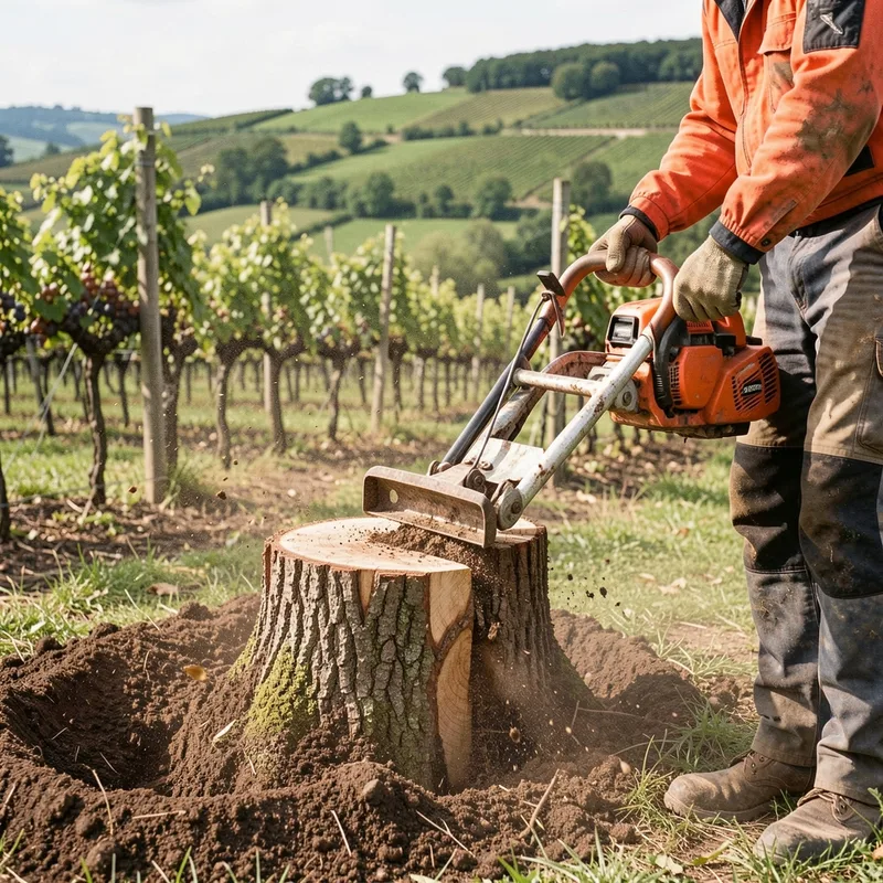 Machine de rognage broyant une souche d&rsquo;arbre